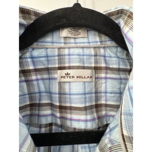 Peter Millar Men's M Button-Up Shirt Blue Colorful Check 100% Cotton Long Sleeve - Picture 4 of 5